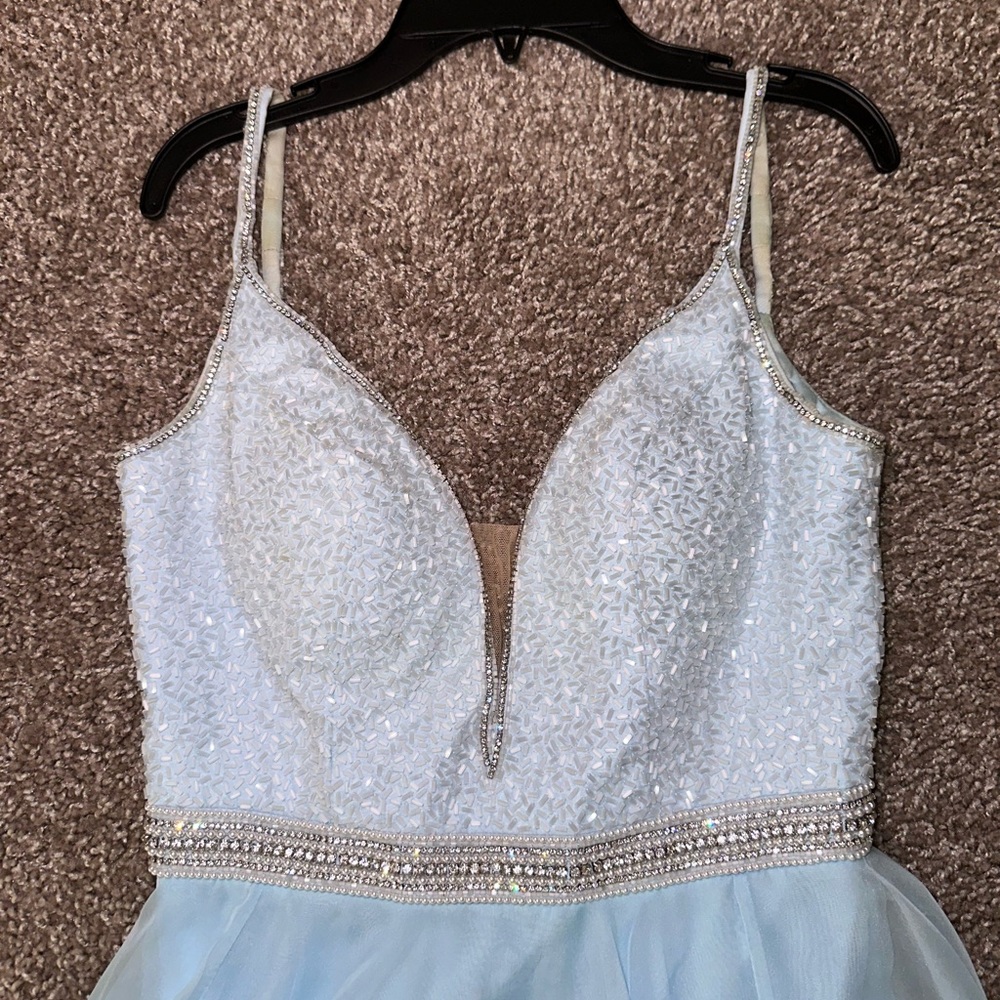 Sherri Hill White and Blue Prom Dress